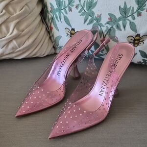 Stuart Weitzman Pink Crystal-Stud Slingback Pumps